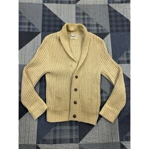 Vintage 70s Collar Cardigan Sweater‎ Cable Knit Button Wool Sweater Mens Size L